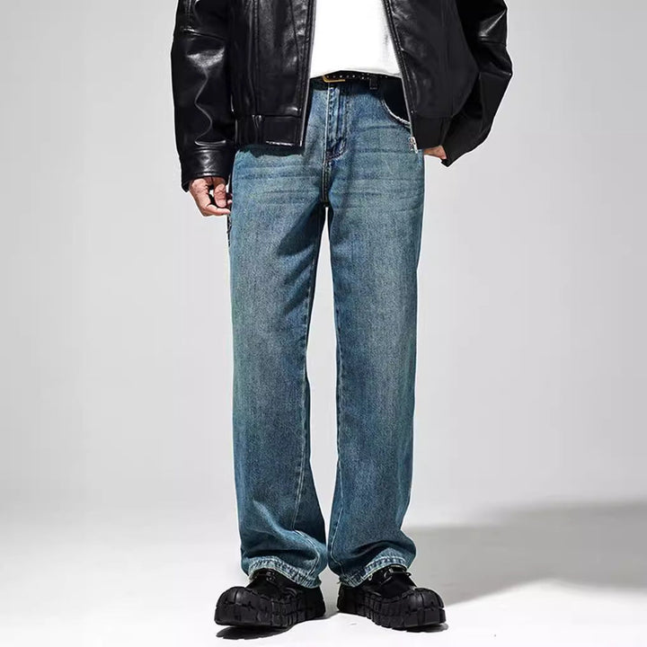 Herren Baggy Jeans im Vintage-Look mit distressed Effekten und hohem Bund W&W Mode
