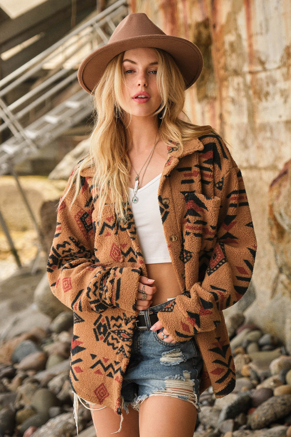 W&W Mode | Retro Plüschjacke Mit Reverskragen
