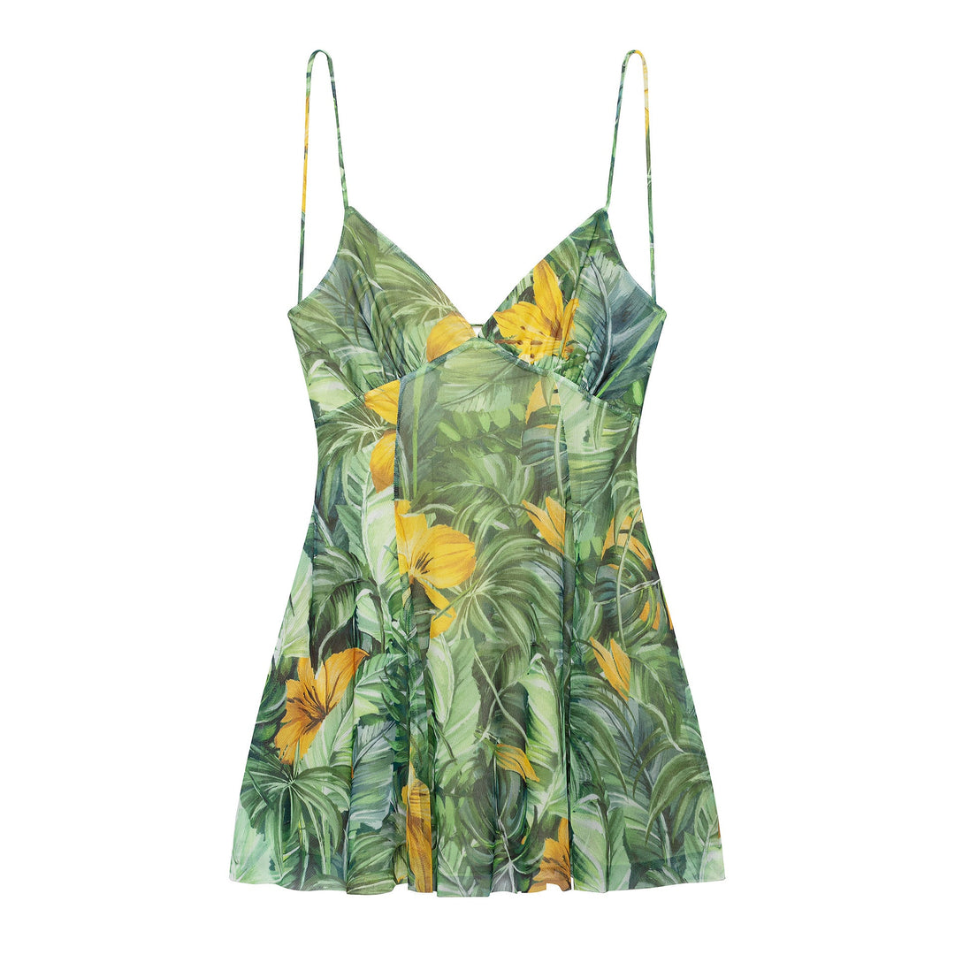 Damen Minikleid mit floralem Muster und feinen Spaghettiträgern W&W Mode