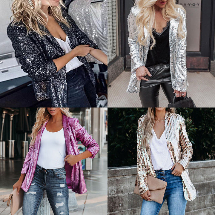 Damen Glitzernder Blazer aus Pailletten mit modernem Schnitt W&W Mode