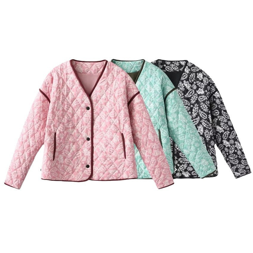 Damen gesteppte Jacke mit floralem Design und praktischen Taschen W&W Mode