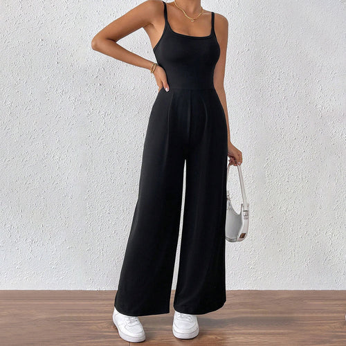Damen legerer Jumpsuit mit schmalen Spaghetti-Trägern und fließendem Schnitt W&W Mode