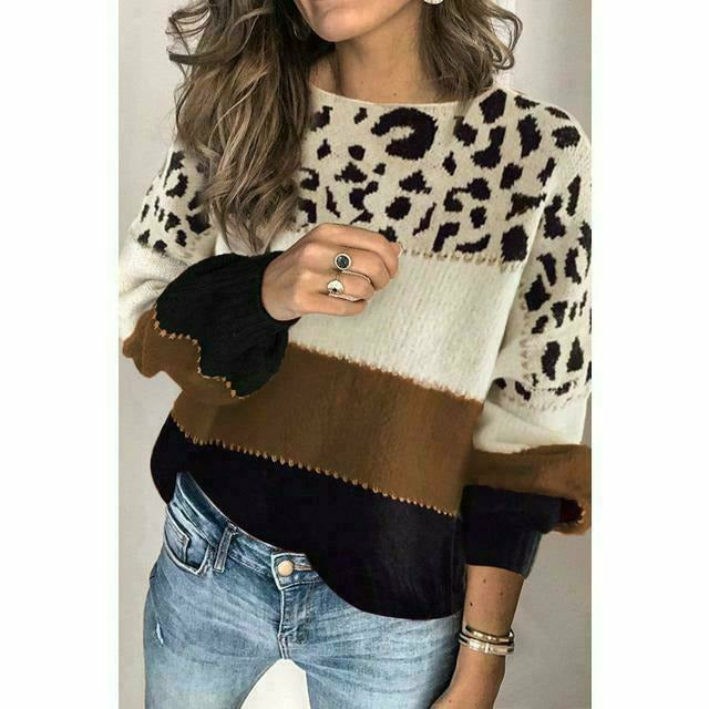 W&W Mode | Patchwork-Pullover Mit Leoparden-Print