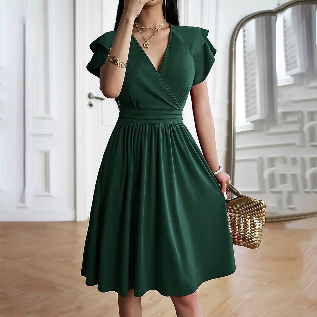 W&W Mode | V-neck Solid Color Short Sleeve Dress for Women