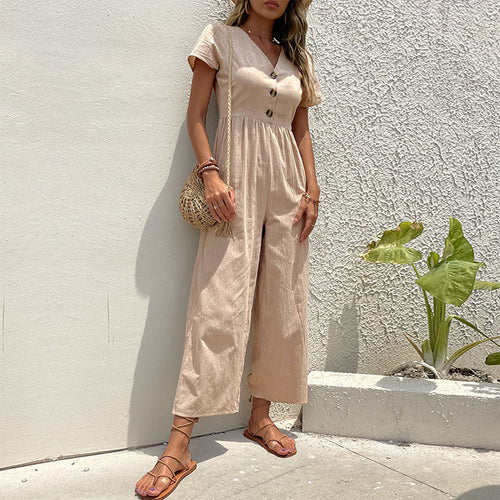 Damen Jumpsuit mit knöpfbaren Details und luftigem Schnitt W&W Mode