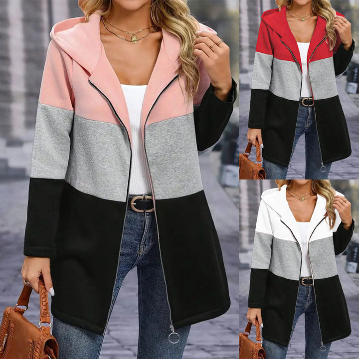 Damen Kapuzenjacke mit modernem Farbblockdesign und praktischen Reißverschlusstaschen W&W Mode