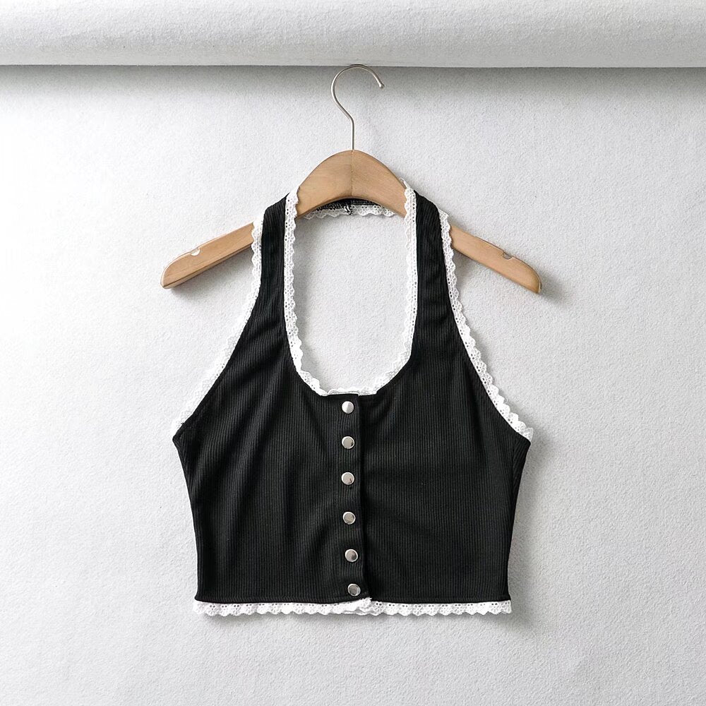 Damen Cropped Top mit Spitzendetails W&W Mode