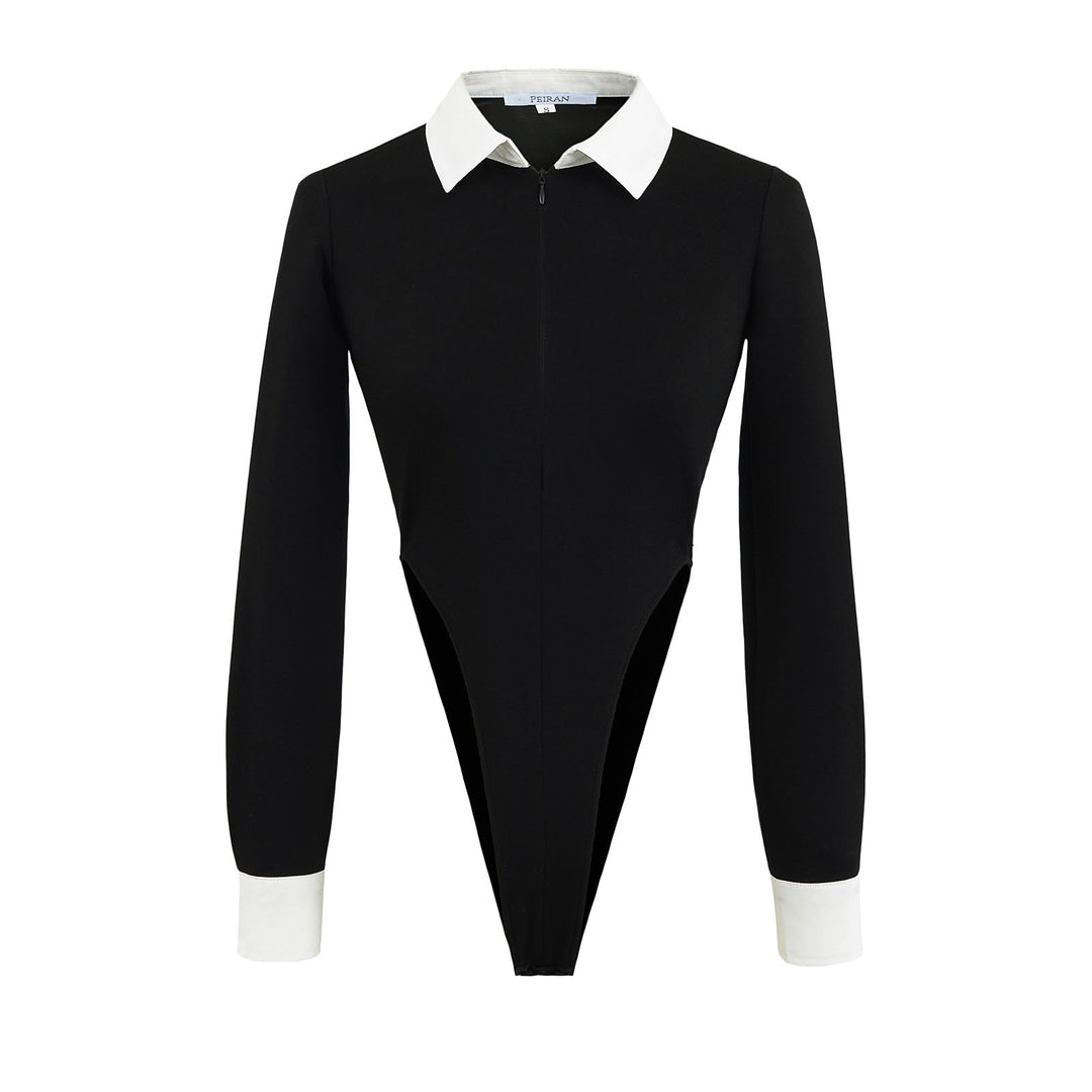 Damen eleganter Bodysuit mit kontrastierendem Kragen W&W Mode