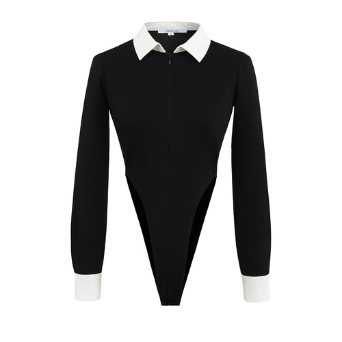 Damen eleganter Bodysuit mit kontrastierendem Kragen W&W Mode