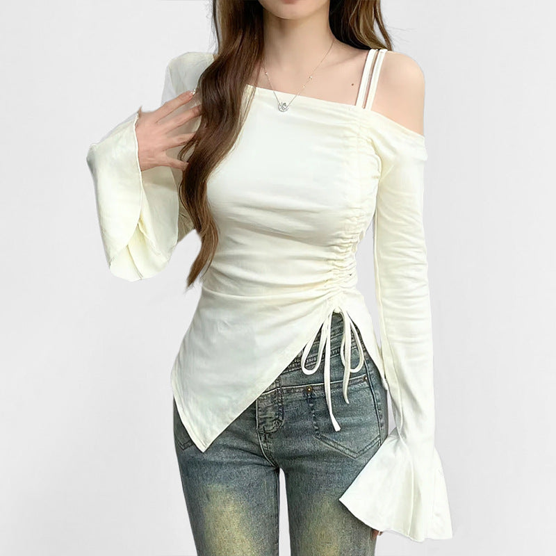 Damen Top mit schulterfreiem Design und raffinierten Rüschenärmeln W&W Mode