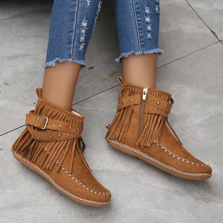 W&W Mode | Boho Stiefelette Mit Fransen Und Schnallen Für Damen
