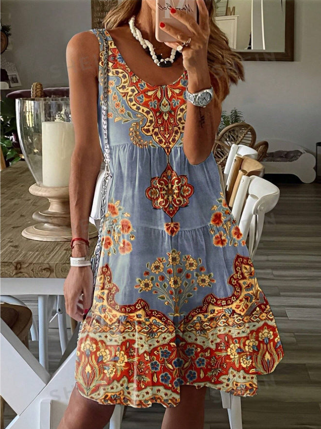 Damen luftiges Sommerkleid mit charmantem Print und fließendem Schnitt W&W Mode