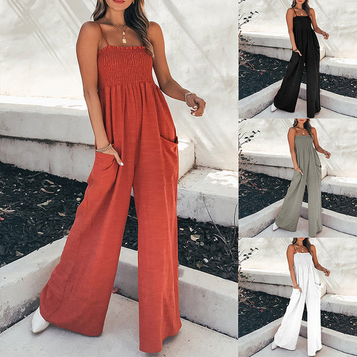 Damen Jumpsuit mit weitem Bein und elastischem Oberteil W&W Mode