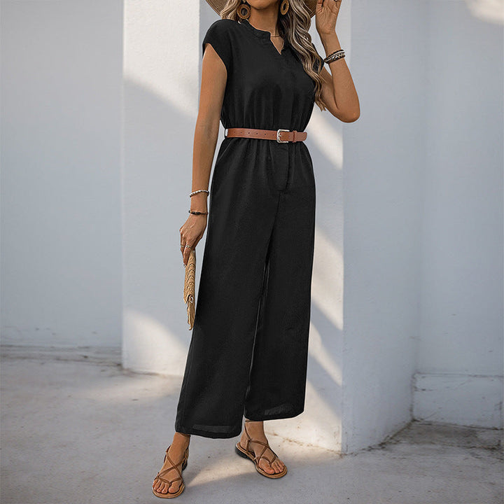 Damen Jumpsuit mit elegantem Taillengürtel und modernem V-Ausschnitt W&W Mode