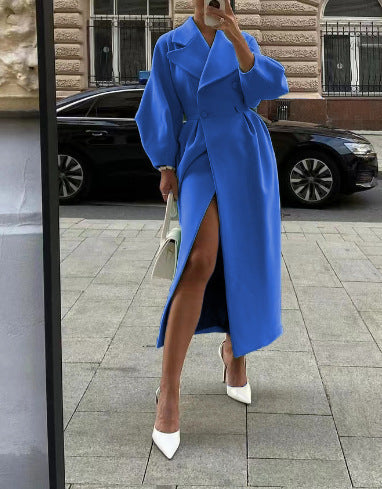 Damen Maximaler Oversized Mantel mit Schulterschultern und Doppelreihe W&W Mode