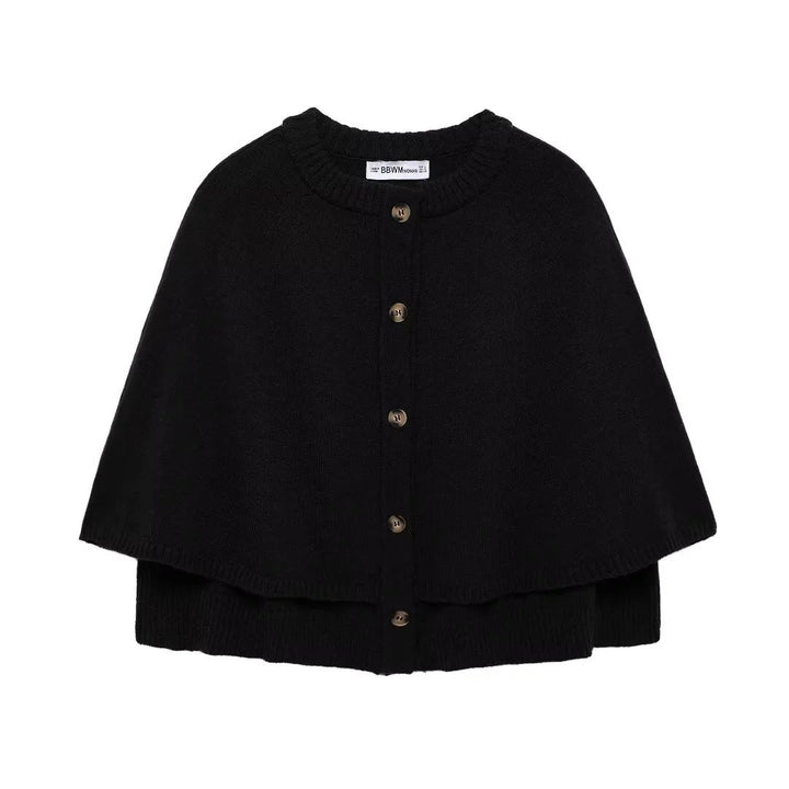 Damen weiches Strick-Cape mit Knöpfen W&W Mode