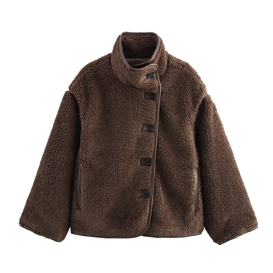Langer Teddyfleece-Mantel mit langen Ärmeln und lässigem Schnitt
