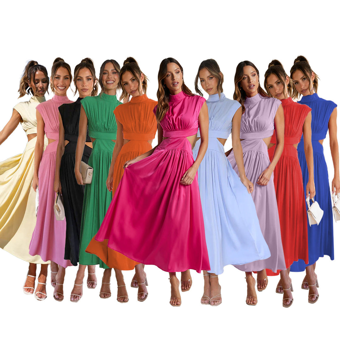 Damen elegantes Maxikleid mit hohem Kragen und seitlichen Cut-Outs W&W Mode
