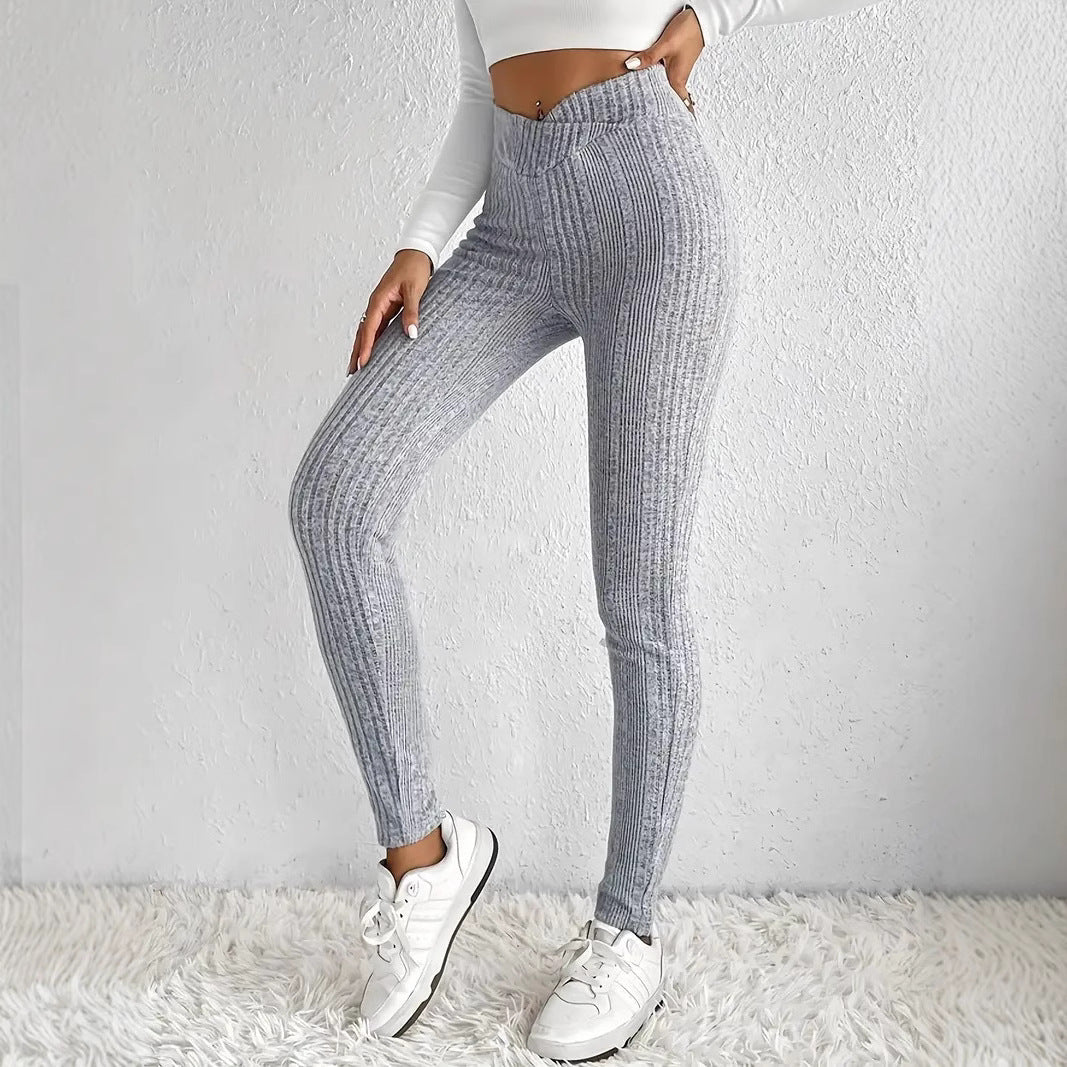 Damen enganliegende Rippleggings aus atmungsaktivem Stretchmaterial W&W Mode