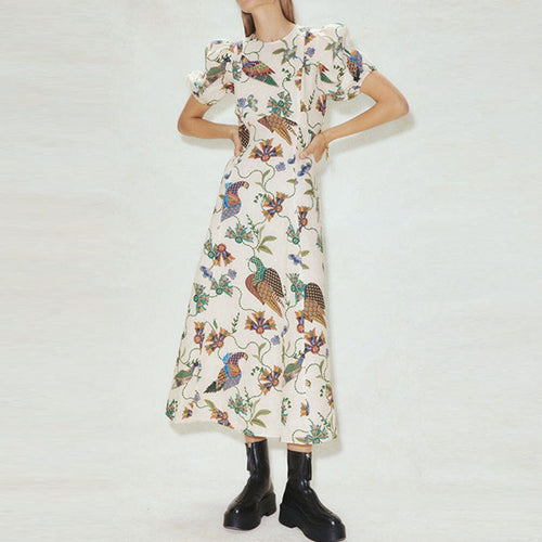 Damen Maxikleid mit kunstvollem Blumenmuster und voluminösen Ärmeln W&W Mode
