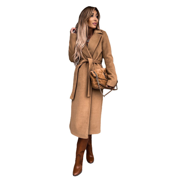 Damen eleganter Wolle-Mantel mit tailliertem Schnitt und Gürtel W&W Mode
