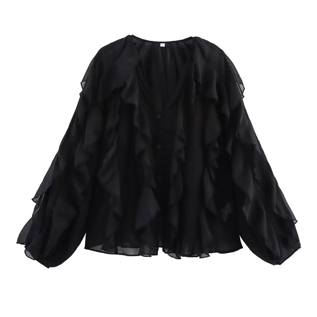 Damen Bluse mit voluminösen Rüschendetails und elegantem Schnitt W&W Mode