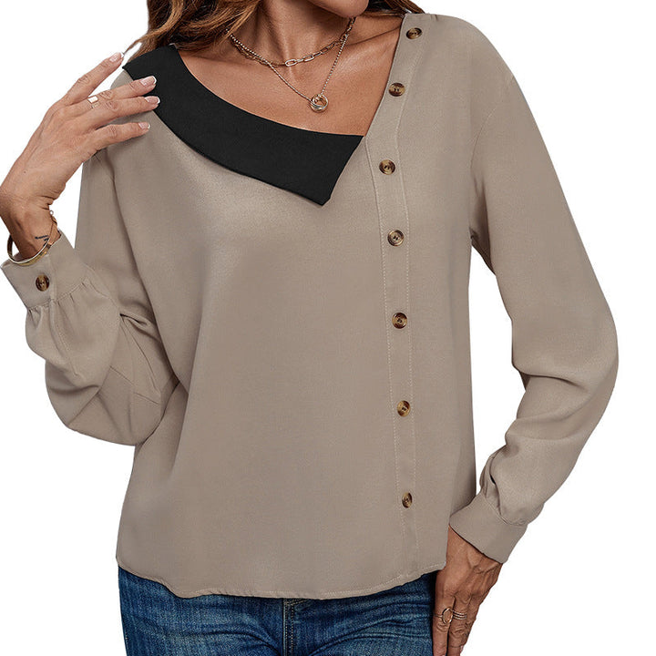 Damen Bluse mit asymmetrischem Kragen und Knopfdetails W&W Mode
