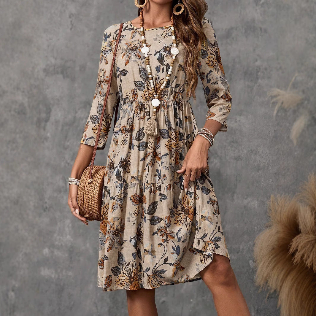 Damen Midikleid mit lockerem Schnitt und floralen Mustern W&W Mode