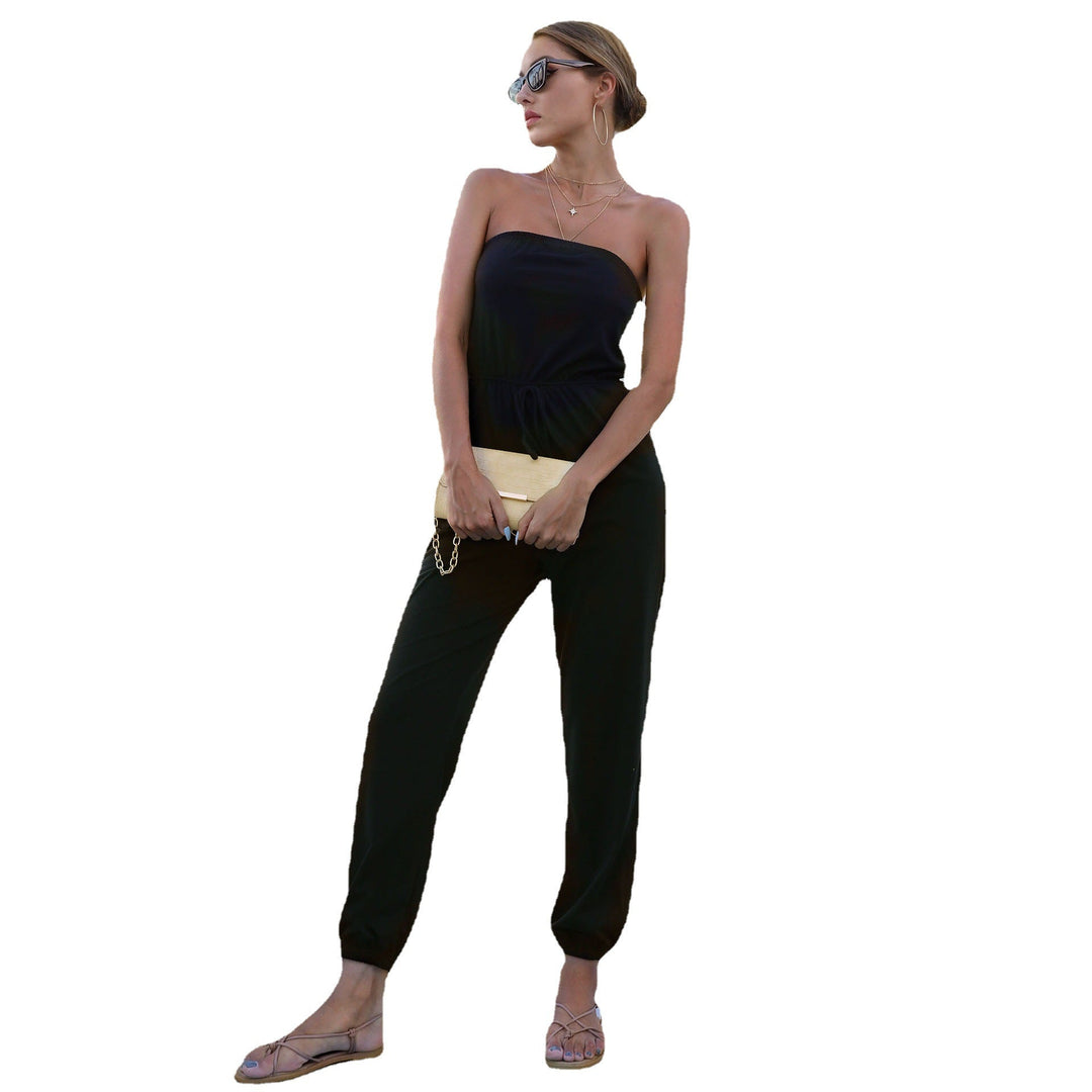 Damen Jumpsuit mit trägerlosem Schnitt und elastischem Taillengürtel W&W Mode