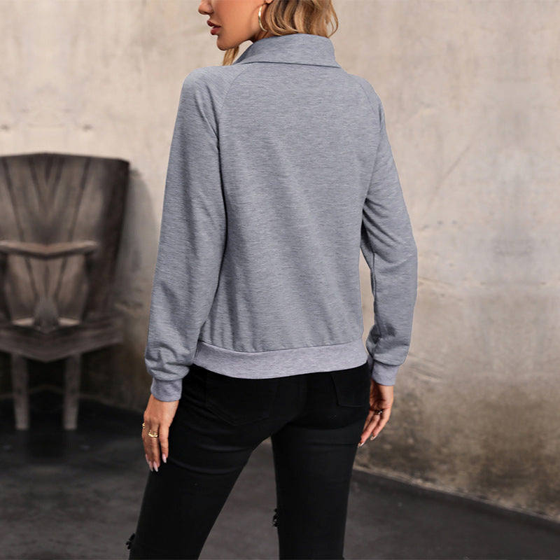 Damen bequemer Sweatshirt mit modischem Kragen und Knopfdetail W&W Mode