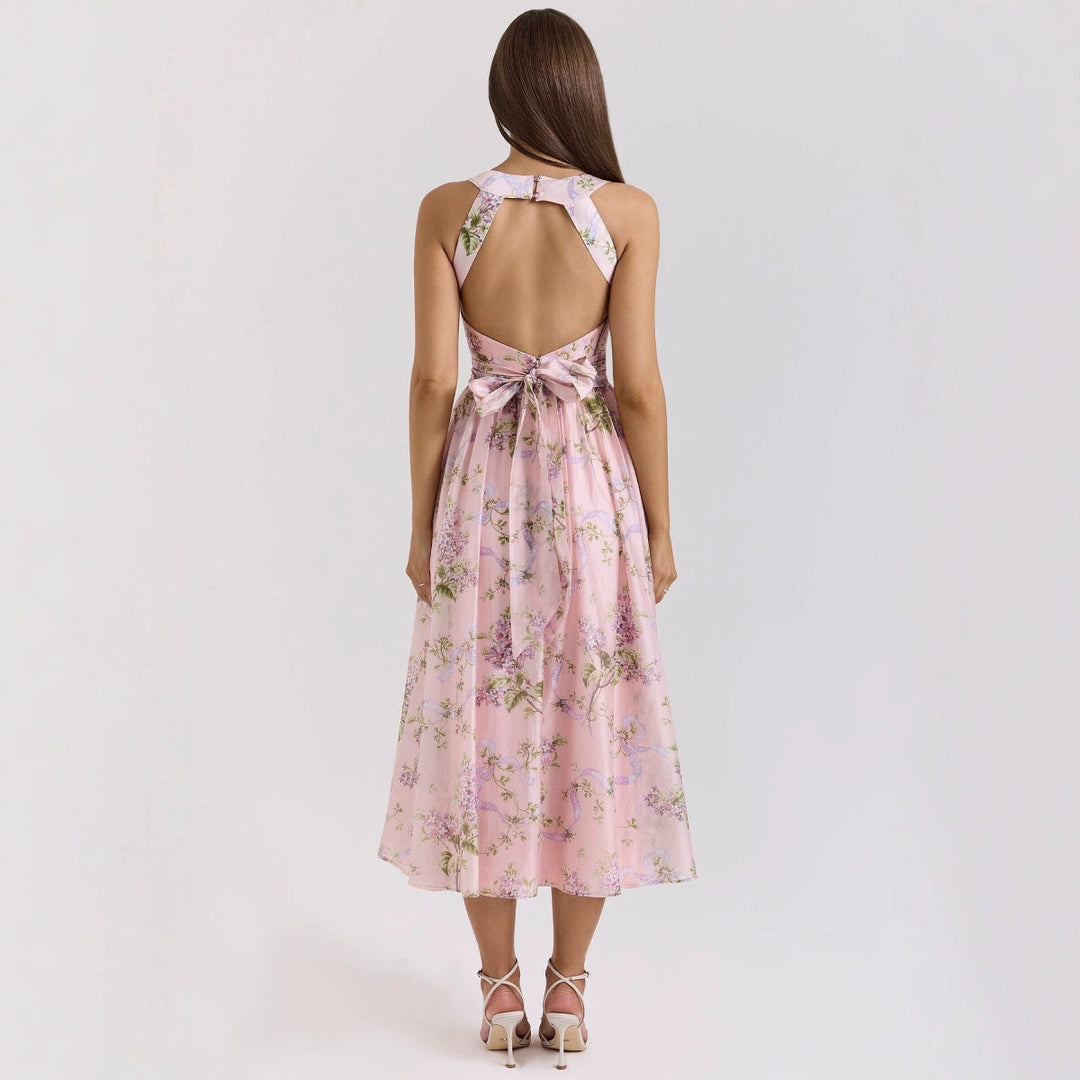 Damen Blumiges Maxikleid mit halterlosem Ausschnitt W&W Mode