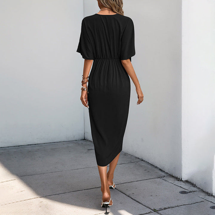 Damen Wickelkleid mit fließendem V-Ausschnitt und seitlichem Schlitz W&W Mode