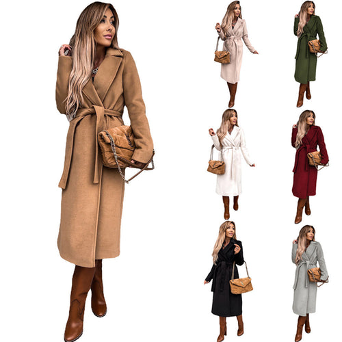 Damen eleganter Wolle-Mantel mit tailliertem Schnitt und Gürtel W&W Mode