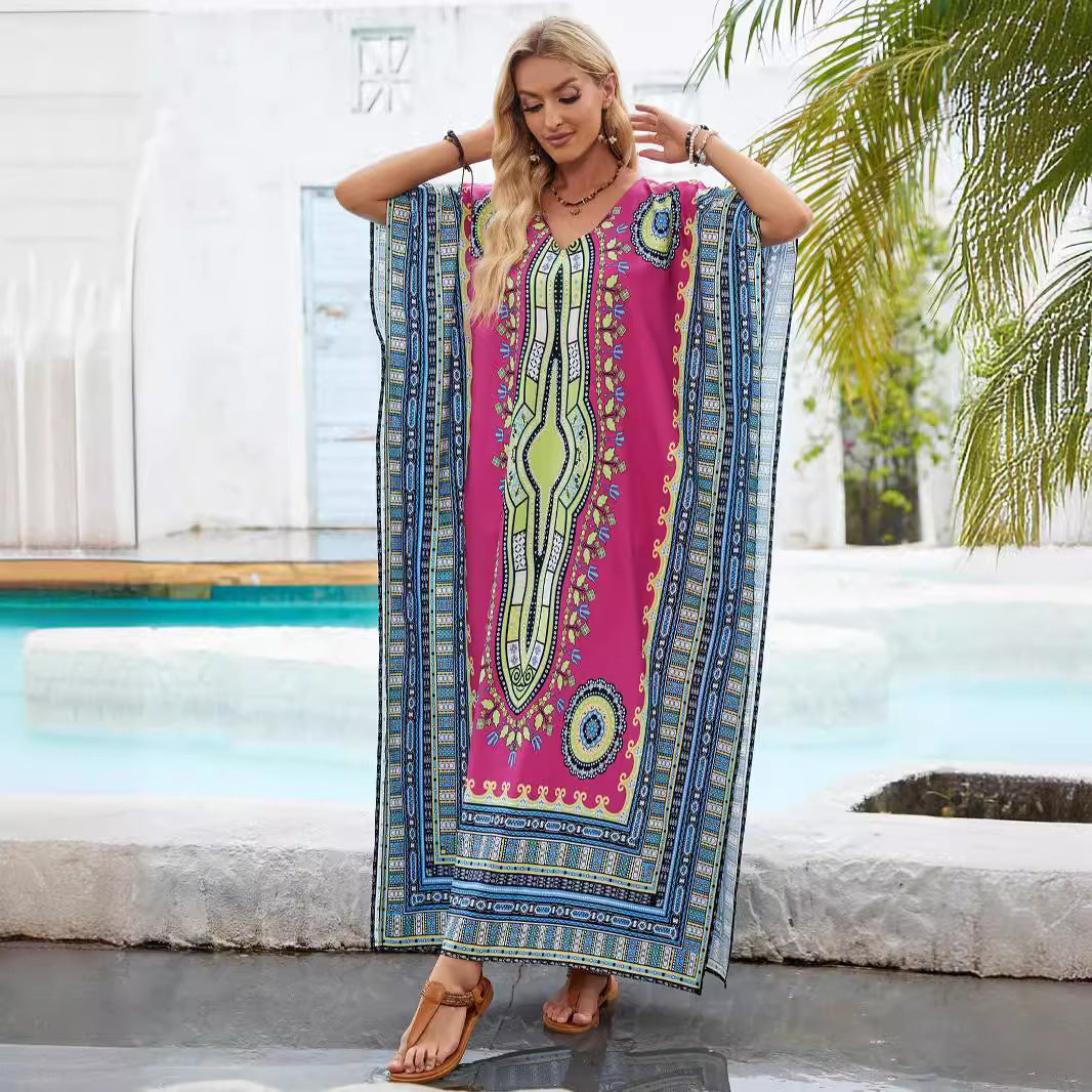 Damen Kaftan mit buntem ethnischen Muster und seitlichem Schlitz W&W Mode