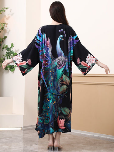 Damen Kimono mit buntem Pfauenmotiv und weitem Schnitt W&W Mode