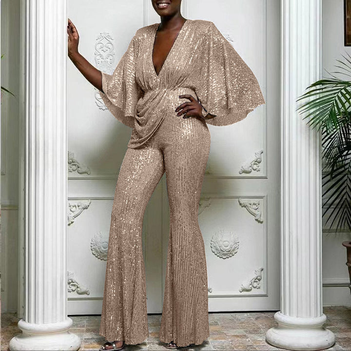 W&W Mode | Pailletten Tiefer V Rückenloser langer Hosen Overall