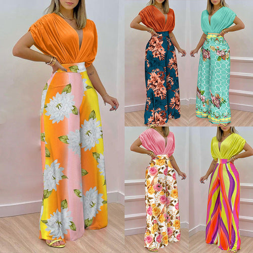 Damen Jumpsuit mit tiefem V-Ausschnitt und weitem Bein W&W Mode