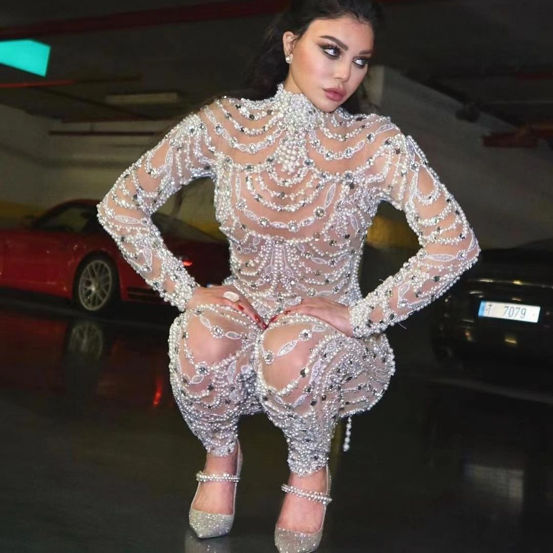 W&W Mode | Figurbetontes durchscheinendes Paillettenkleid Jumpsuit