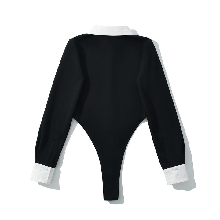 Damen eleganter Bodysuit mit kontrastierendem Kragen W&W Mode