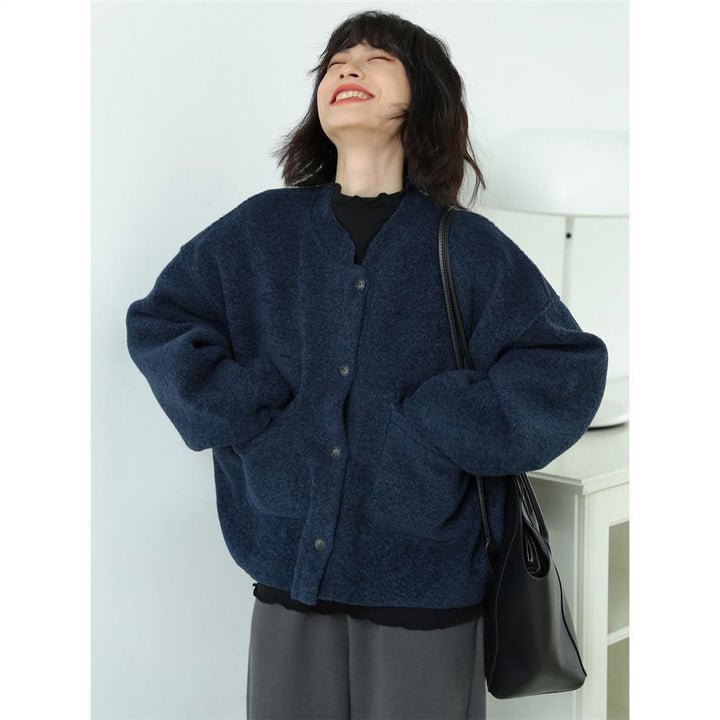 W&W Mode Lässig Lang Ärmel Taschen Blau Jacke