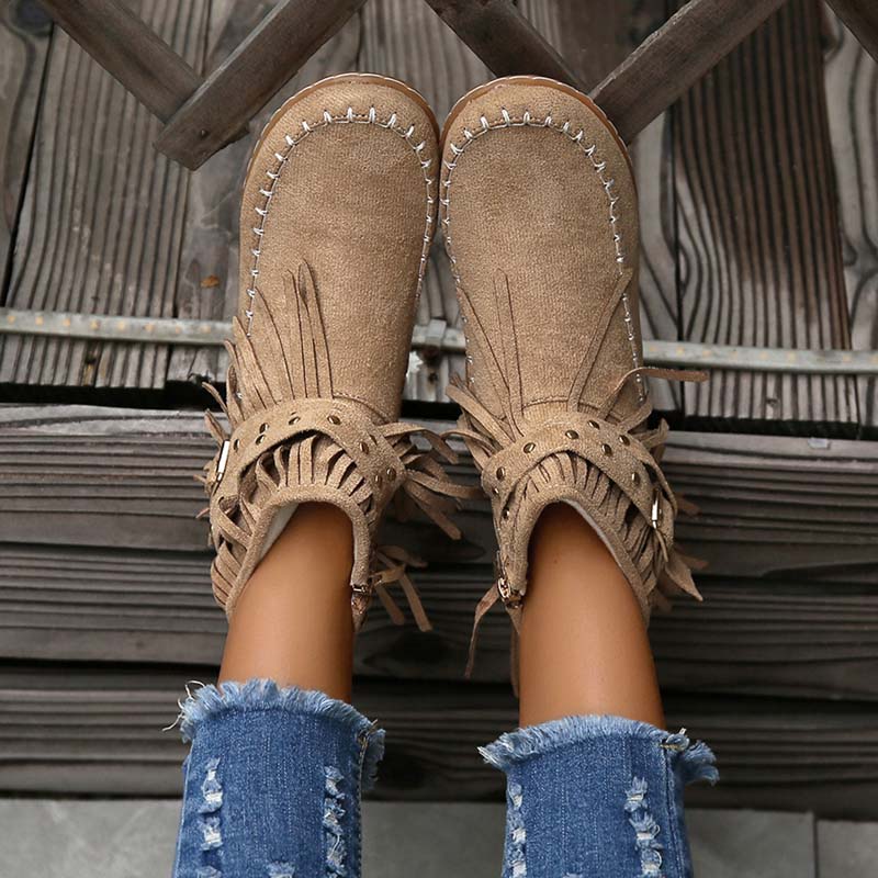 W&W Mode | Boho Stiefelette Mit Fransen Und Schnallen Für Damen