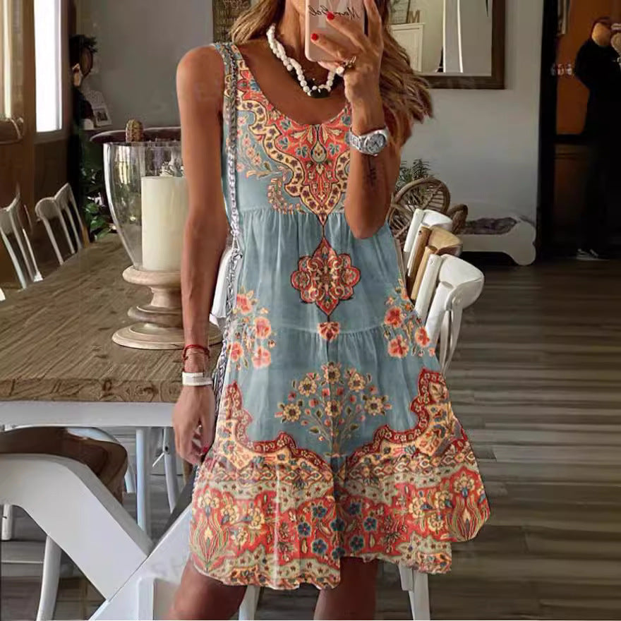 Damen luftiges Sommerkleid mit charmantem Print und fließendem Schnitt W&W Mode