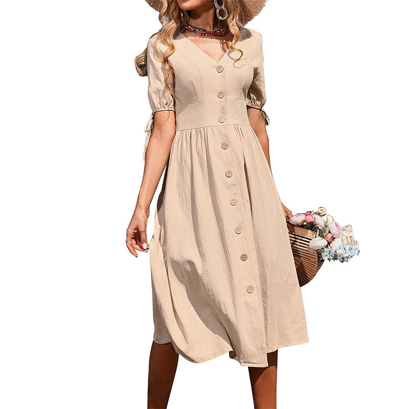 Damen Midi-Kleid mit tailliertem Schnitt und modernen Knopfdetails W&W Mode