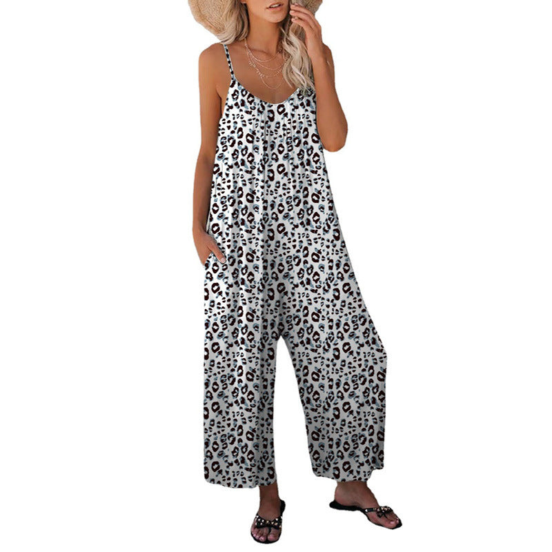 W&W Mode | Leopard-Print-Tasche Lockerer Träger Einteiler Overall