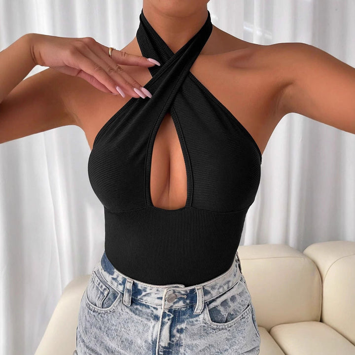 W&W Mode | Cross Hollow Out Halter Bodysuit