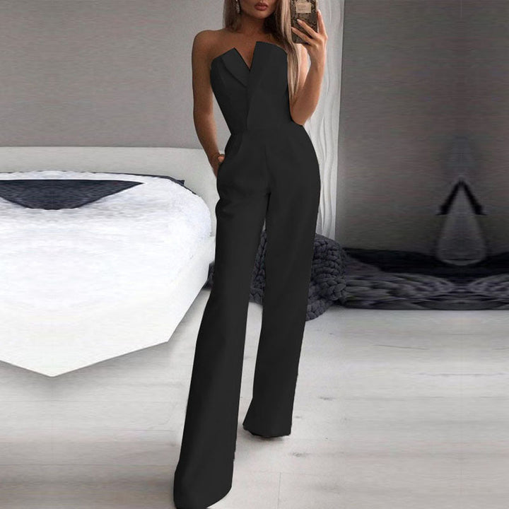 Damen Jumpsuit mit asymmetrischem Revers, taillierter Passform und weitem Bein