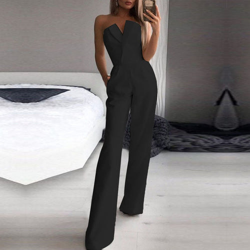 Damen Jumpsuit mit asymmetrischem Revers, taillierter Passform und weitem Bein