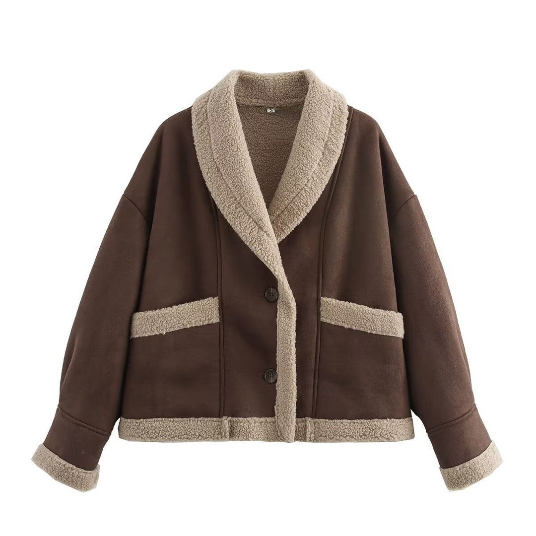 Damen kuschelige Oversized-Jacke mit weichem Innenfutter und eleganter Knopfleiste W&W Mode