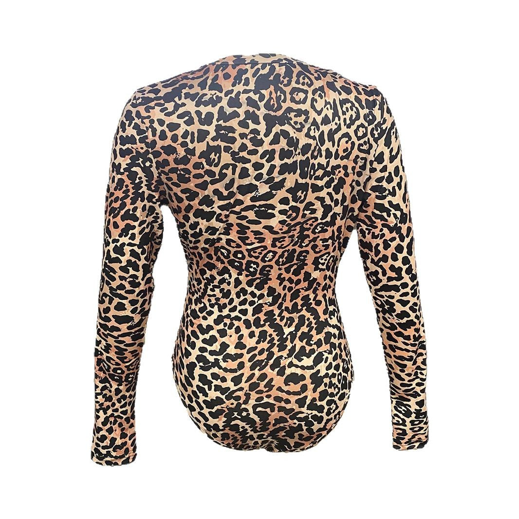 Damen Langarm Body mit aufregendem Leopardenmuster W&W Mode