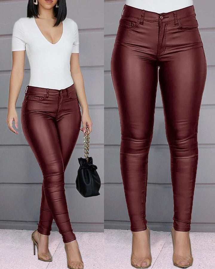 W&W Mode | Lederähnliche, Figurbetonte Leggings mit Hohem Bund